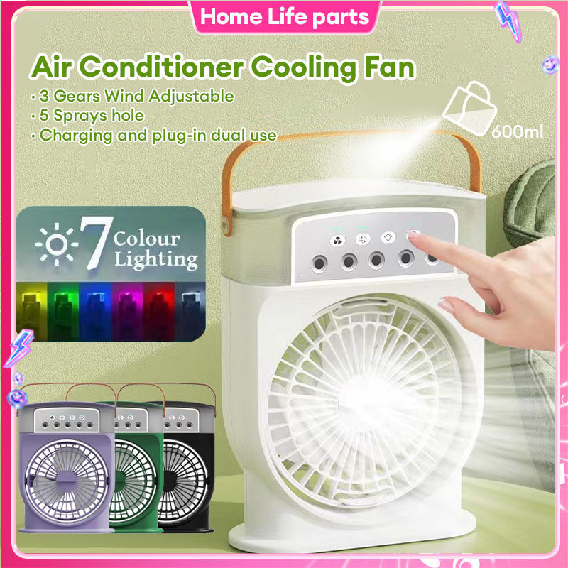 Portable USB Air Conditioner Cooling Fan With 5 Sprays 7 Color Light and Water Tank