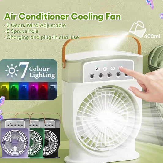 Portable USB Air Conditioner Cooling Fan With 5 Sprays 7 Color Light and Water Tank