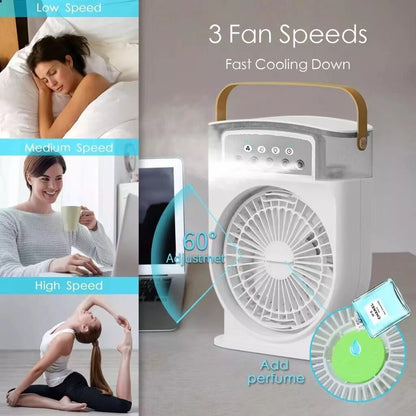 Portable USB Air Conditioner Cooling Fan With 5 Sprays 7 Color Light and Water Tank