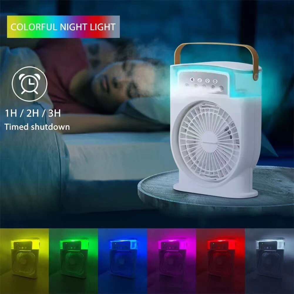 Portable USB Air Conditioner Cooling Fan With 5 Sprays 7 Color Light and Water Tank